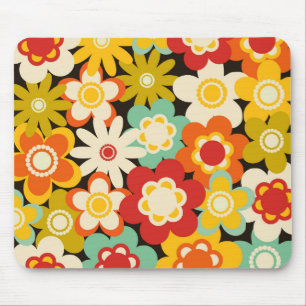 Mousepad Padrão Floral Fofo Colorido Retro