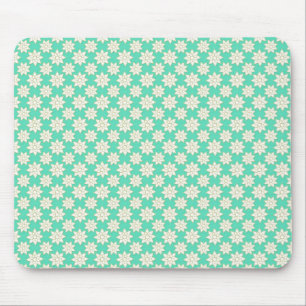 Mousepad Padrão Floral Fofo Flores Brancas sobre Verde Ment