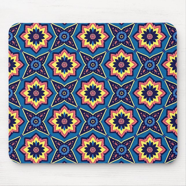 Mousepad Padrão Floral Geométrico de Boho Vibrante (Frente)