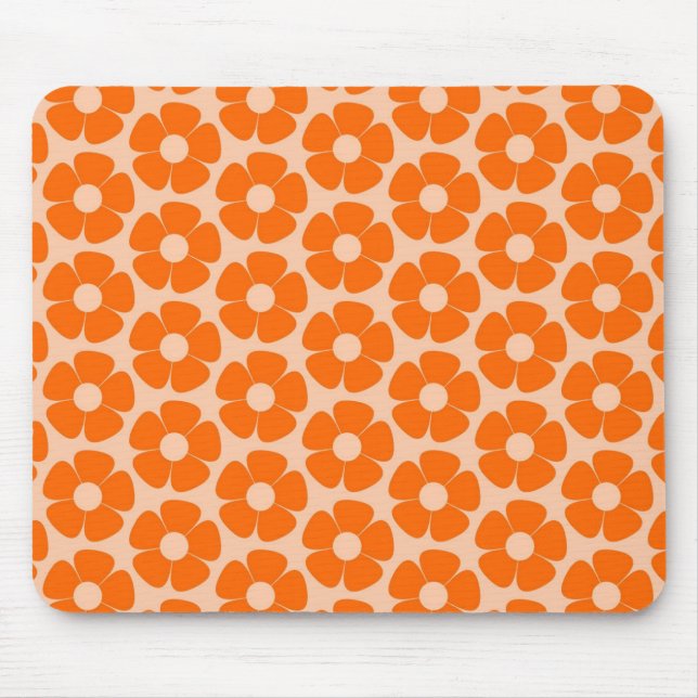 Mousepad Padrão Floral Laranja e Pêssego Retro 60s (Frente)