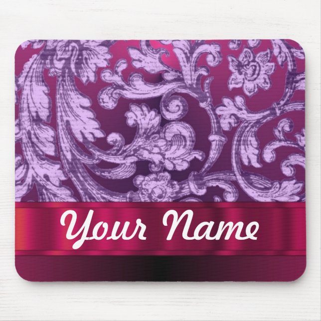 Mousepad Padrão floral Mauve damask em magenta (Frente)