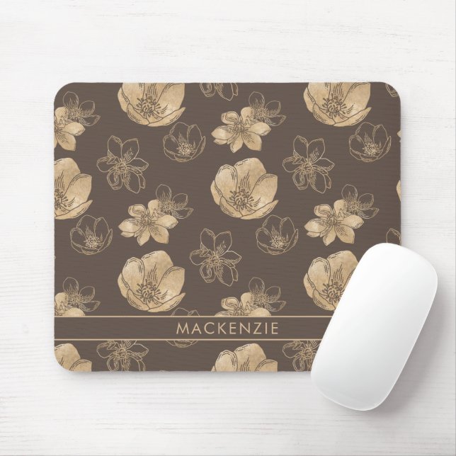 Mousepad Padrão Floral Moderno da Folha de Ouro do Chic (Com mouse)