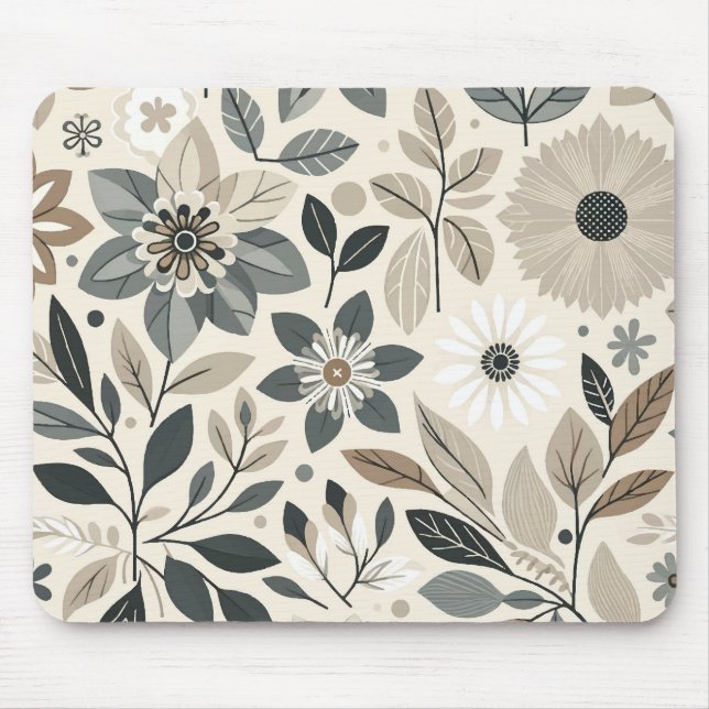 Mousepad Padrão Floral Moderno em Verde Sálvia e Creme (Frente)