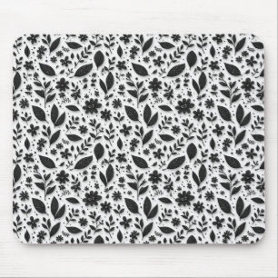 Mousepad Padrão Floral Monocromático Com Folhas E Flores