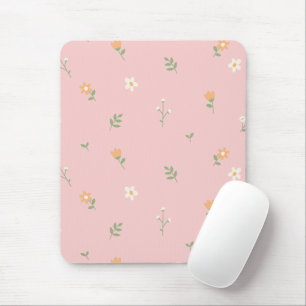 Mousepad Padrão Floral Pastel Adorável em Fundo Rosa