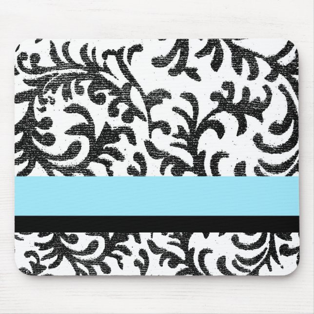 Mousepad Padrão Floral Preto e Turquesa (Frente)