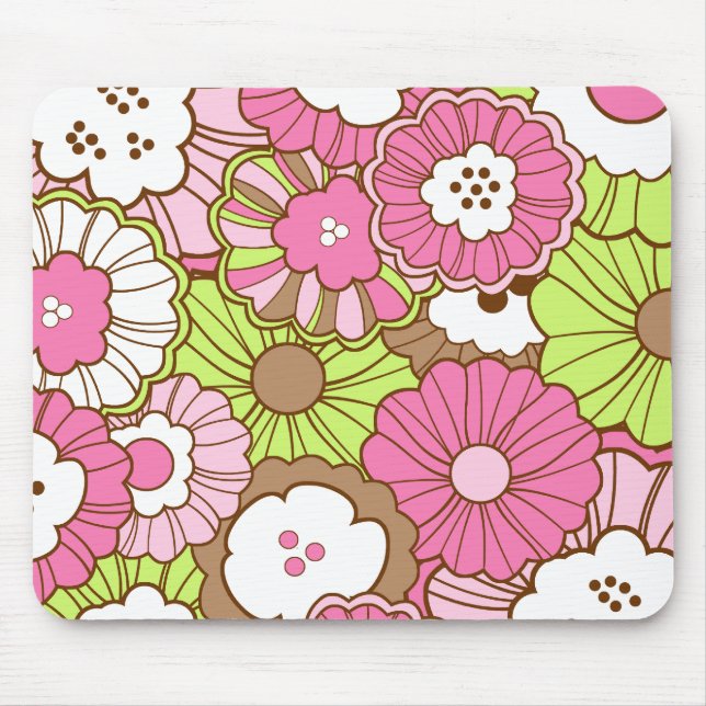 Mousepad Padrão Floral Primavera Bonito de Flores Verdes  R (Frente)