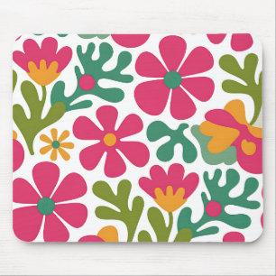 Mousepad Padrão Floral Retro Rosa Sem Costura Groovy