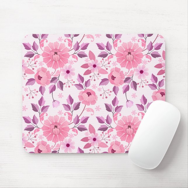 Mousepad Padrão Floral Rosa com Flores Elegantes (Com mouse)