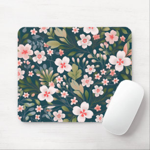 Mousepad Padrão Floral Rosa e Branco Elegante