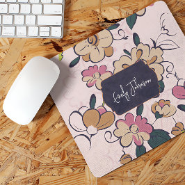 Mousepad Padrão Floral Rosa Macio Nome Personalizado Design