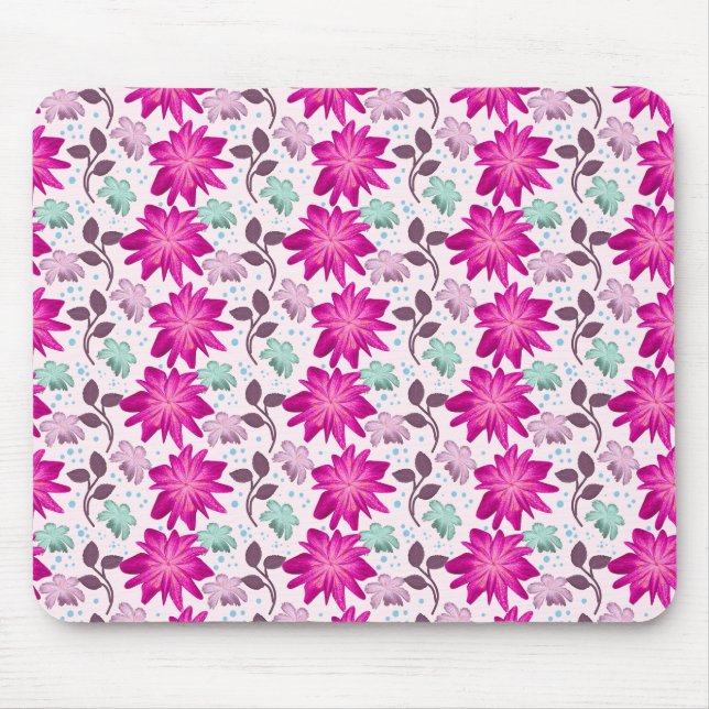 Mousepad Padrão Floral Rosa Vibrante | Flores Modernas Ousa (Frente)