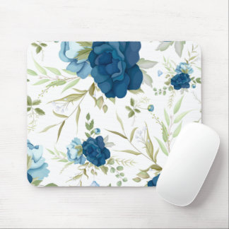 Mousepad Padrão Floral Seamless de Aquarela Azul