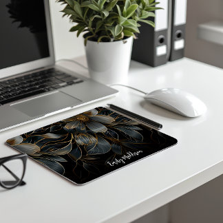 Mousepad Padrão Floral Transparente Cinza Escuro Personaliz