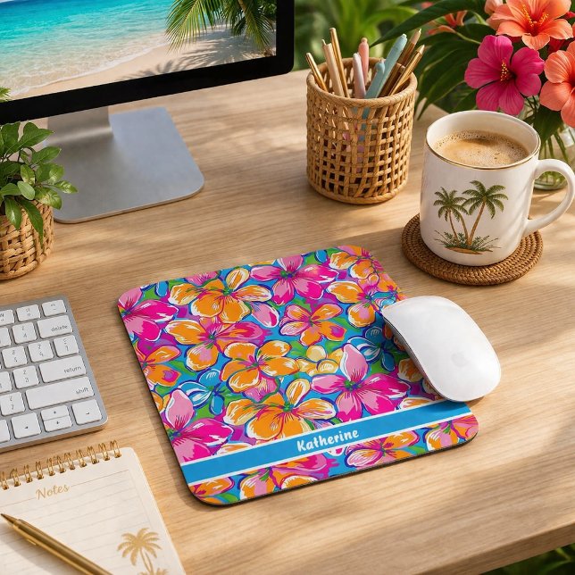 Mousepad Padrão Floral Tropical Colorido (Criador carregado)