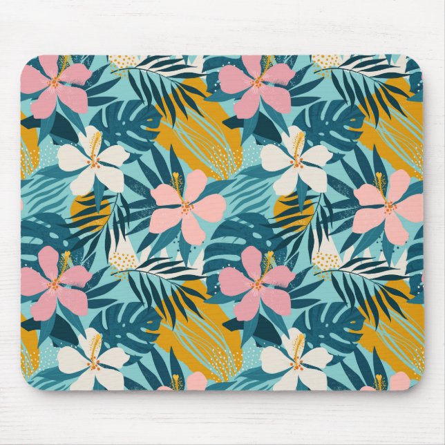 Mousepad Padrão Floral Tropical de Hibiscus (Frente)
