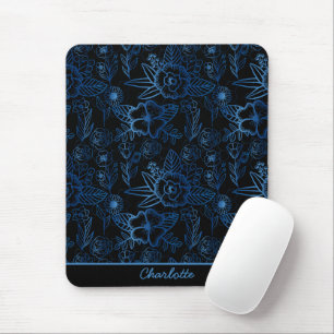 Mousepad Padrão floral uniforme personalizado preto
