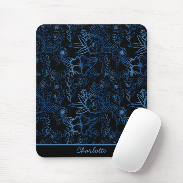Mousepad Padrão floral uniforme personalizado preto (Com mouse)