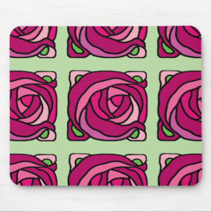 Mousepad Padrão floral verde e cor-de-rosa Rosas