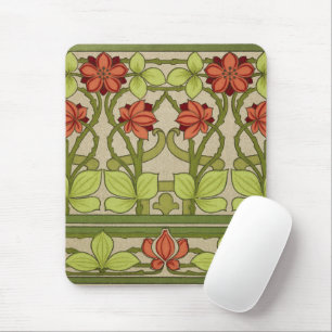Mousepad Padrão Floral Verde Sage Art Nouveau Vintage