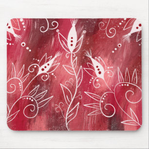 Mousepad Padrão Floral Vermelho