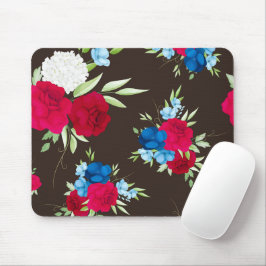 Mousepad Padrão Floral Vermelho Azul Elegante em Marrom Esc