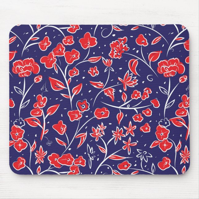 Mousepad Padrão Floral Vermelho e Azul (Frente)