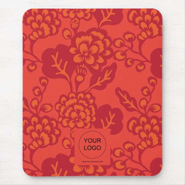 Mousepad Padrão Floral Vermelho e Laranja Vibrante e Negrit (Frente)