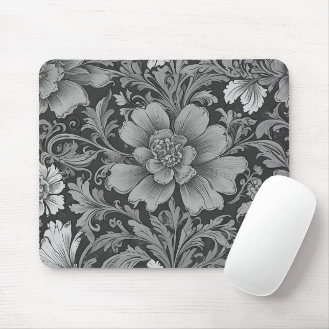 Mousepad Padrão Floral Vintage Monocromático (Com mouse)