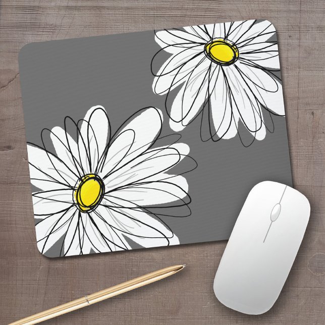 Mousepad Padrão Floral Whimsical em cinzas amarelas (Criador carregado)