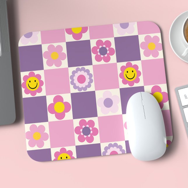 Mousepad Padrão Floral Xadrez Retrô Y2K (Criador carregado)
