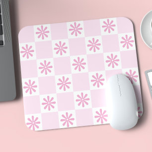 Mousepad Padrão Floral Xadrez Rosa Retro