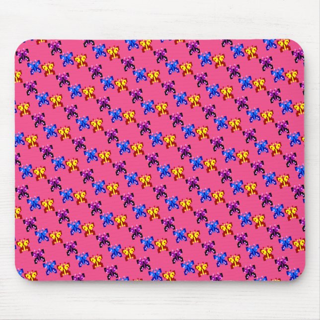 Mousepad Padrão Fofo de Borboleta Pixel em Fundo Rosa Vibra (Frente)