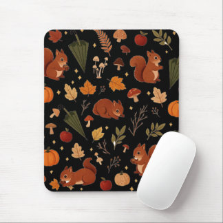 Mousepad Padrão Fofo de Esquilo de Outono, Manta de Abóbora