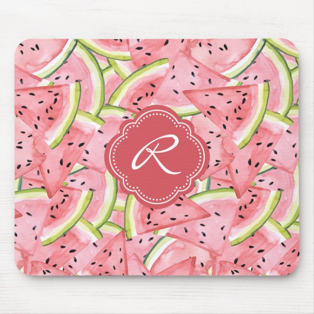 Mousepad Padrão fresco de Watermelon Summer com monograma (Frente)