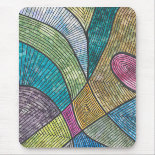 Mousepad Padrão Geométrico Abstrato Colorido Linhas Curvas