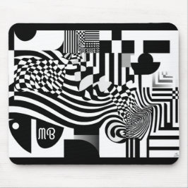 Mousepad Padrão Geométrico Abstrato Moderno Preto Branco