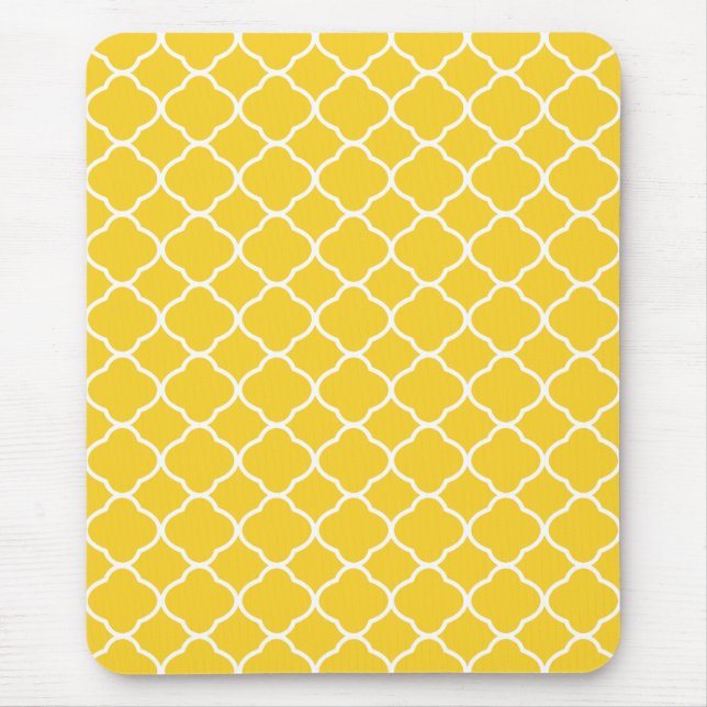 Mousepad Padrão Geométrico Amarelo e Branco do Quatrefoil (Frente)