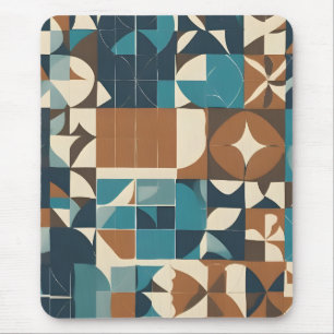 Mousepad Padrão Geométrico Azul Escuro, Turquesa, Marrom e