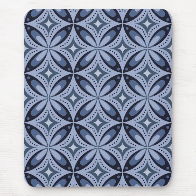 Mousepad Padrão Geométrico Azul Estilo Retro (Frente)