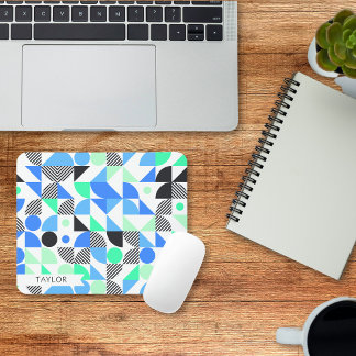 Mousepad Padrão Geométrico Azul Moderno Personalizado
