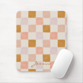 Mousepad Padrão Geométrico Bege Marrom Rosa Elegante
