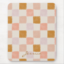 Mousepad Padrão Geométrico Bege Marrom Rosa Elegante