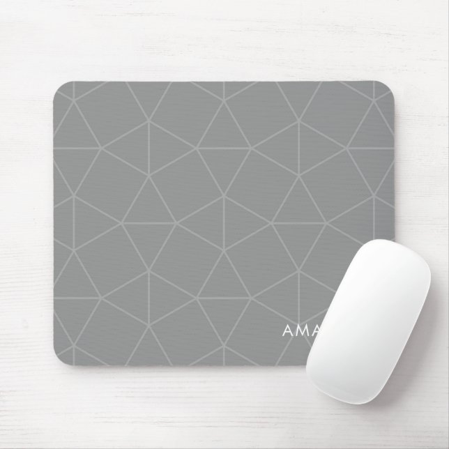 Mousepad Padrão Geométrico da Cinza Elegante com Nome Perso (Com mouse)