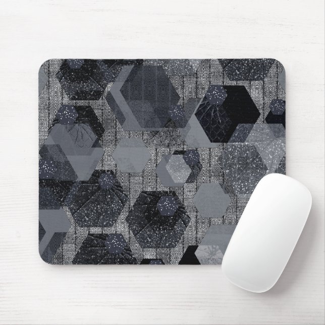 Mousepad Padrão geométrico de abstrato, preto e cinza. (Com mouse)