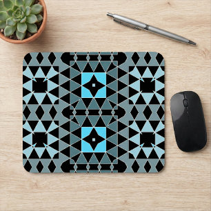 Mousepad Padrão Geométrico de Arte de Trendência Azul e Pre