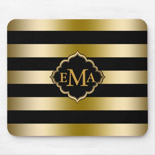 Mousepad Padrão Geométrico de Douradas Stripes Monogramas (Frente)