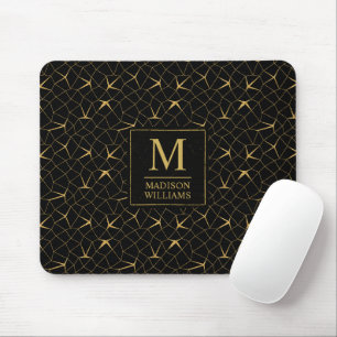 Mousepad Padrão Geométrico de Luxo com Brilho Preto e Doura