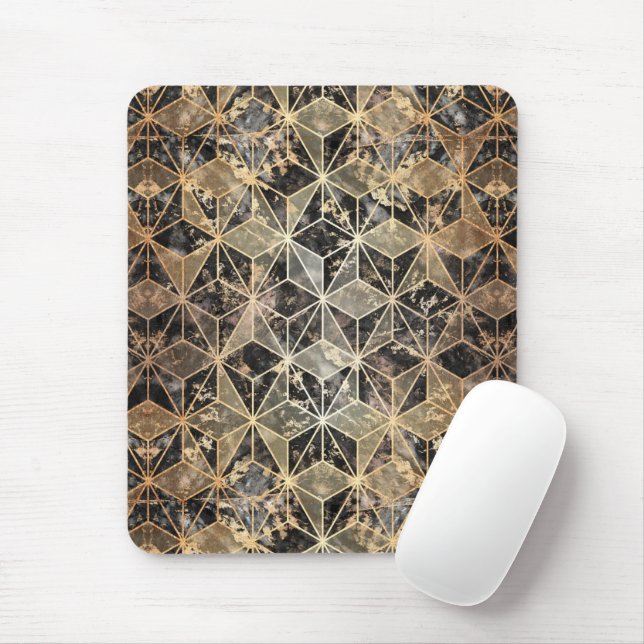 Mousepad Padrão geométrico de mármore e Dourado (Com mouse)