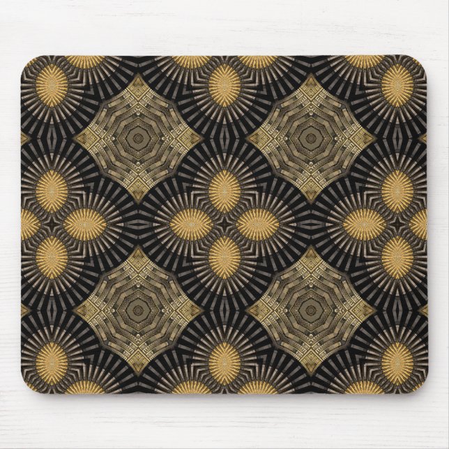 Mousepad Padrão Geométrico Dourado e Preto de Intricação (Frente)